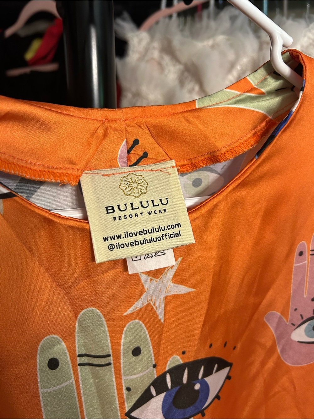 Bululu‎ Resort Orange Eye Print Mini Dress XS Boho Festival - Picture 7 of 11